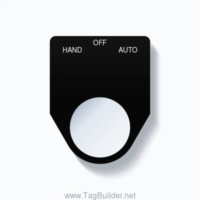 HAND / OFF / AUTO Push Button Legend Plate – 22mm White on Black ...